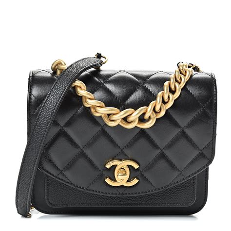 CHANEL Calfskin Caviar Quilted Mini Chain Handle Flap.